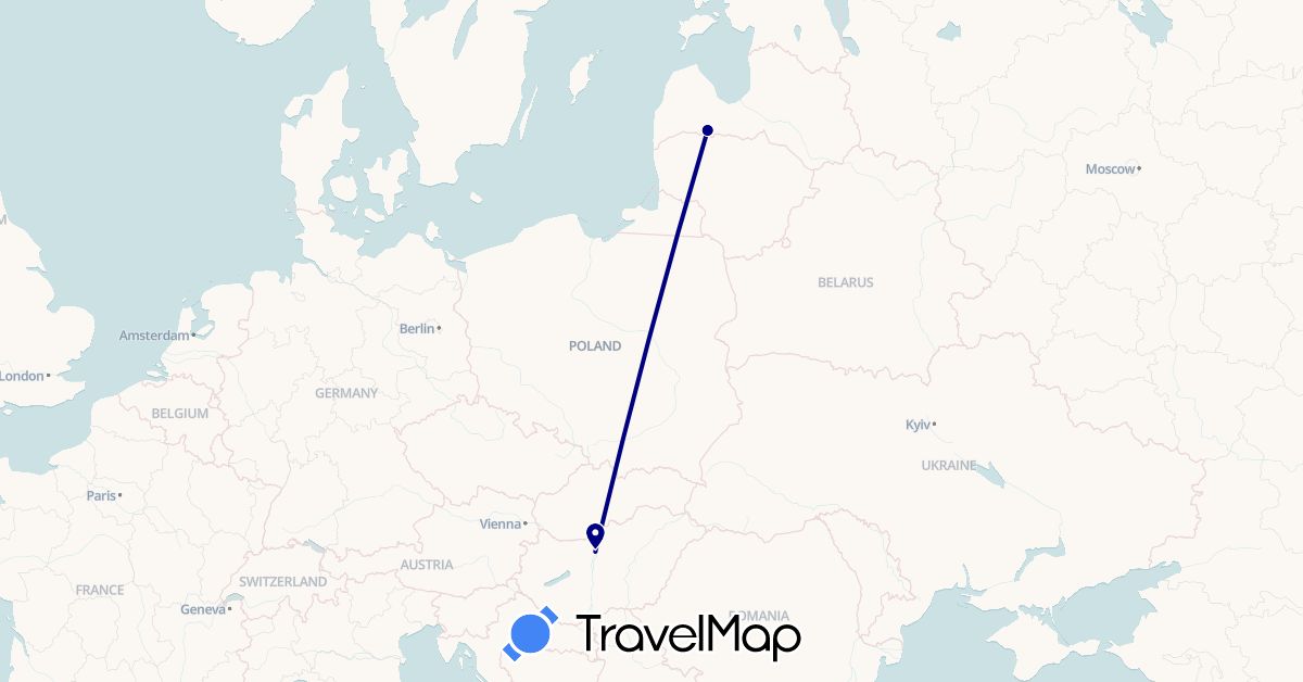 TravelMap itinerary: driving in Hungary, Latvia (Europe)